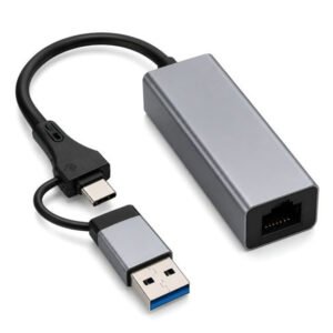 USB 3.0 + Type-C to RJ45 Gigabit Ethernet Adapter,1000 Mbps LAN Network Converter,Plug & Play,Compatible with Laptop,Desktop,MacBook & Chromebook,Metal Body (Grey)