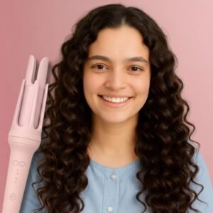 Plastic-Stainless Steel Automatic Hair Curler (Pink)