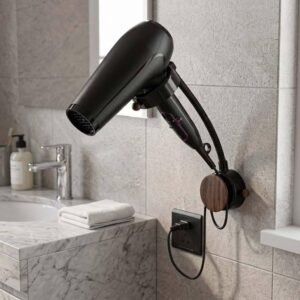 Wood-Plastic Hair Dryer Holder (Black)