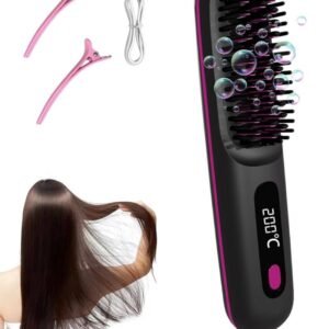 Plastic Cordless Hair Straightener Brush (Black-Pink)