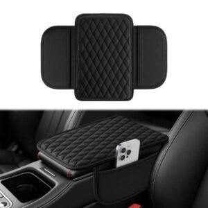 Leather Car Armrest Cushion Cover (Black)