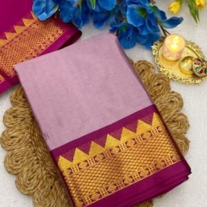 Women's Cotton Silk Striped Saree With Unstitched Blouse - 5.5 Mtr (Lavender-Maroon)