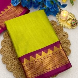 Women's Cotton Silk Striped Saree With Unstitched Blouse - 5.5 Mtr (Light Green-Purple)