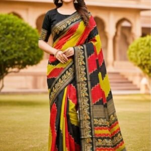 Women's Silk Kalamkari Printed Saree With Unstitched Blouse - 5.5 Mtr (Multicolor)