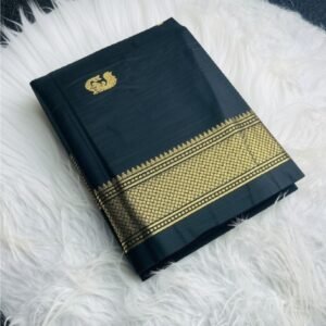 Women's Cotton Silk Solid Saree With Unstitched Blouse - 5.5 Mtr (Black)