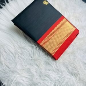Women's Cotton Silk Solid Saree With Unstitched Blouse - 5.5 Mtr (Black-Red)
