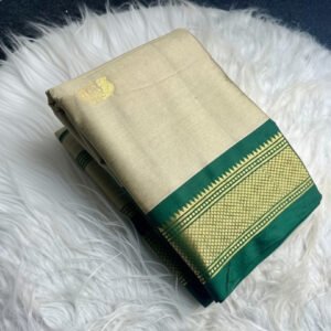 Women's Cotton Silk Solid Saree With Unstitched Blouse - 5.5 Mtr (Beige-Green)