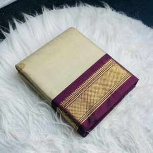 Women's Cotton Silk Solid Saree With Unstitched Blouse - 5.5 Mtr (Cream-Wine)