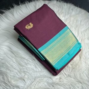 Women's Cotton Silk Solid Saree With Unstitched Blouse - 5.5 Mtr (Purple-Turquoise)
