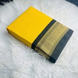 Women's Cotton Silk Solid Saree With Unstitched Blouse - 5.5 Mtr (Yellow-Black)