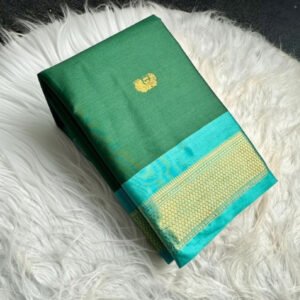 Women's Cotton Silk Solid Saree With Unstitched Blouse - 5.5 Mtr (Dark Green-Turquoise)