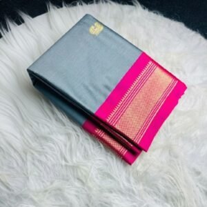 Women's Cotton Silk Solid Saree With Unstitched Blouse - 5.5 Mtr (Grey-Pink)