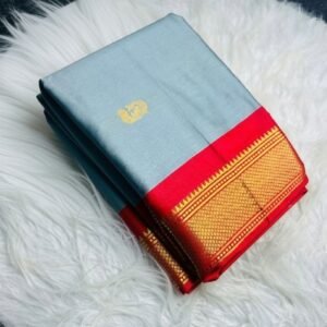 Women's Cotton Silk Solid Saree With Unstitched Blouse - 5.5 Mtr (Grey-Red)