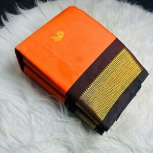 Women's Cotton Silk Solid Saree With Unstitched Blouse - 5.5 Mtr (Orange-Brown)