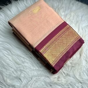 Women's Cotton Silk Solid Saree With Unstitched Blouse - 5.5 Mtr (Peach-Maroon)