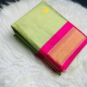 Women's Cotton Silk Solid Saree With Unstitched Blouse - 5.5 Mtr (Light Green-Pink)