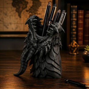 Plastic Dragon Head Pen Holder - Desk Organizer (Black)