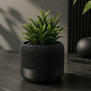 Plastic Modern Apple Home Pod Style Plant Pot Vases (Black)