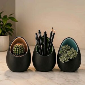 Plastic Egg Shaped Nest Planters Set of 3 Pieces (Black)