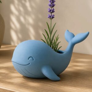 Plastic Whale Planter - Cute Ocean-Inspired - Decor (Blue)