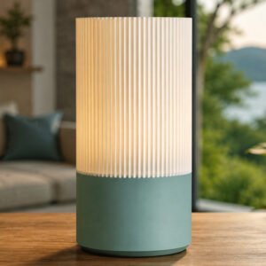 Plastic Cylindrical Minimalistic Table Lamp (White-Pastel Green)