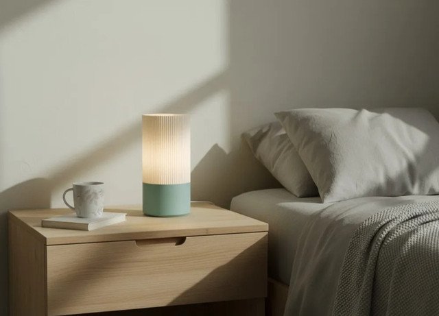 Plastic Cylindrical Minimalistic Table Lamp (White-Pastel Green) - Image 4