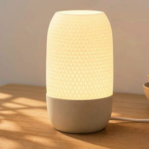 Plastic Table Lamp With Diamond Pattern (White-Grey)