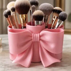 Plastic Makeup Brush Holder - Bow (Pink)