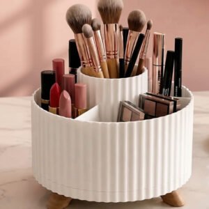 Plastic Rotating Makeup Organizer Pot (White)