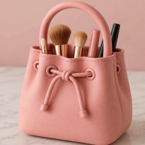 Plastic Sculptural Drawstring Makeup Brush Organizer (Pastel pink)